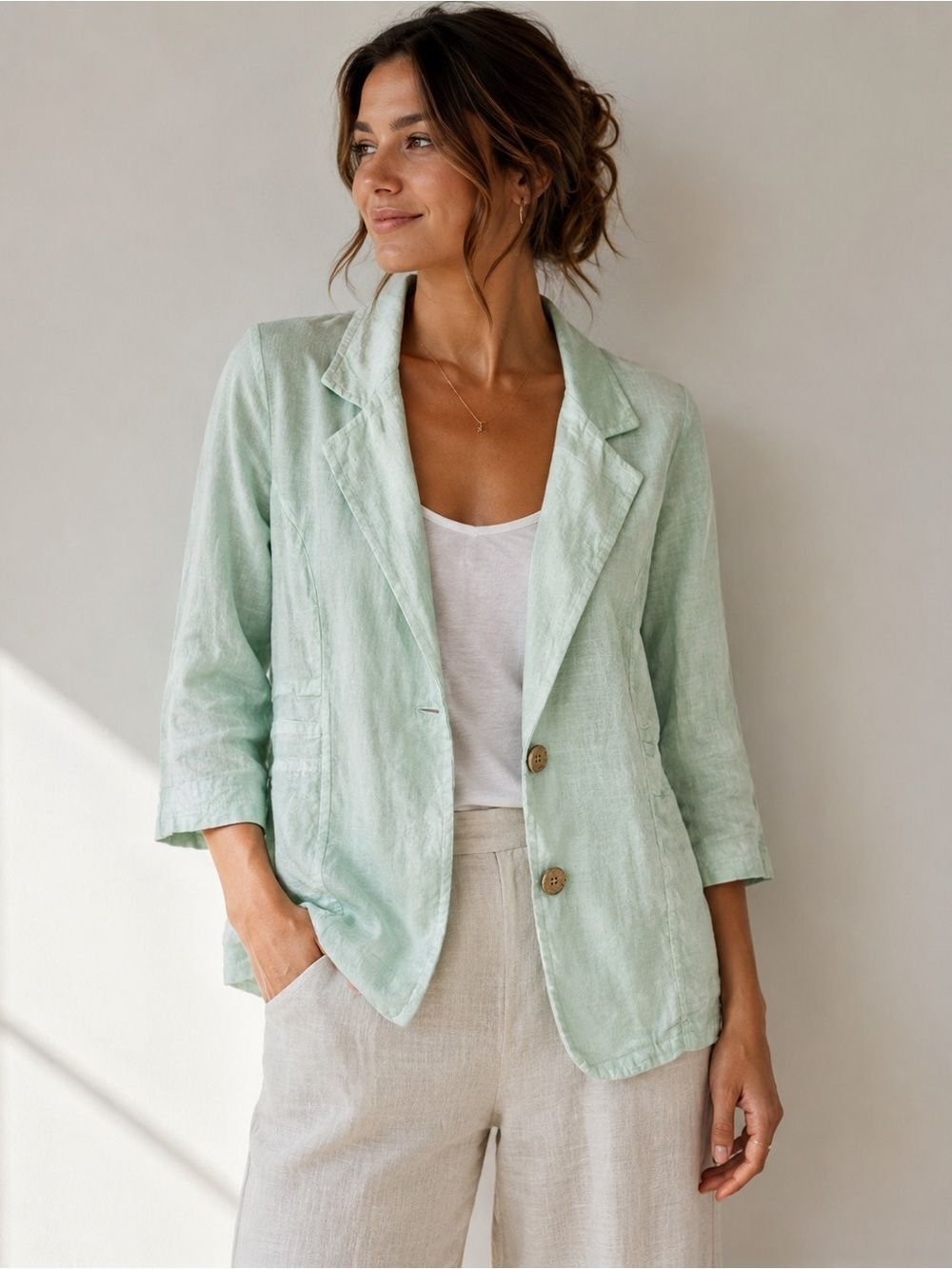 Made In Italy Linen Tie Dye Light Green White 3/4 Sleeve Blazer Size XXL